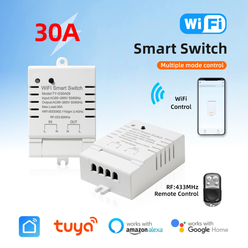Home Automation Diy - 30A Tuya สวิตช์อัจฉริยะ Wifi ไร้สายพลังสูงแบบ DIY